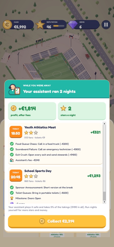 While you were away: your assistant ran two nights, with the profit after fees, the stars and a recap of every incident they handled.